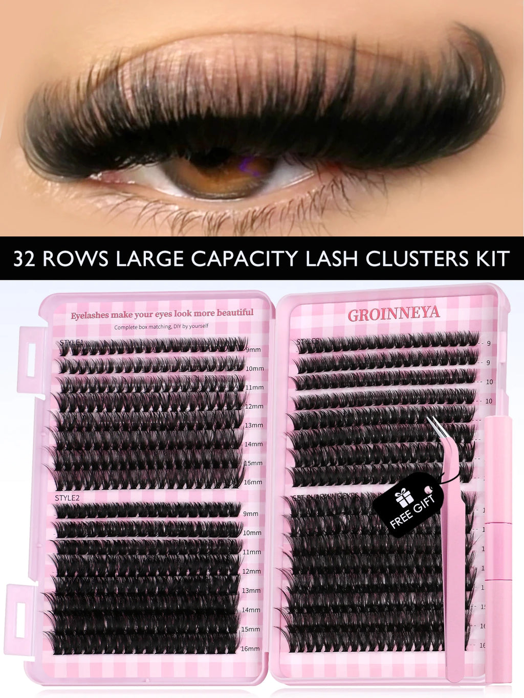 Eyelash Clusters Kit Large Capacity Wispy Individual Lashes Natural DIY Cluster Eyelash Extensions for Beginners