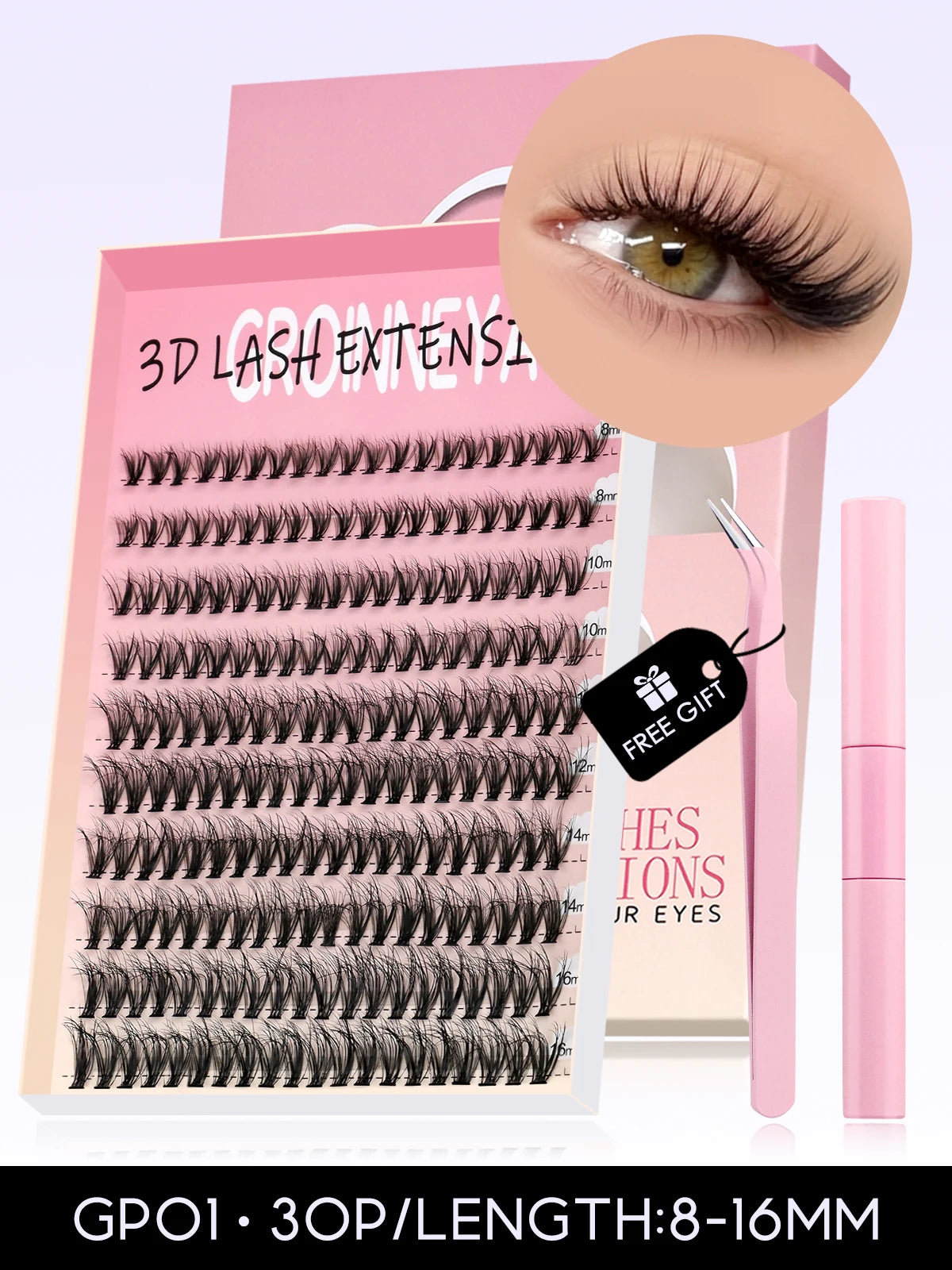Eyelash Clusters Kit Large Capacity Wispy Individual Lashes Natural DIY Cluster Eyelash Extensions for Beginners