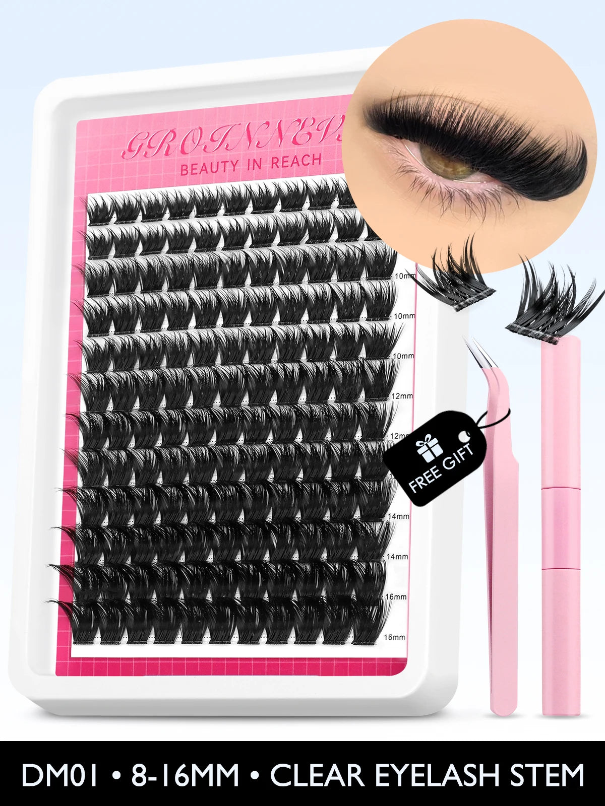 Lash Clusters Kit Fluffy Individual Lashes C Curl Cluster Eyelash Extensions 10-18Mm DIY Lash Extension Kit Lash Bond and Seal