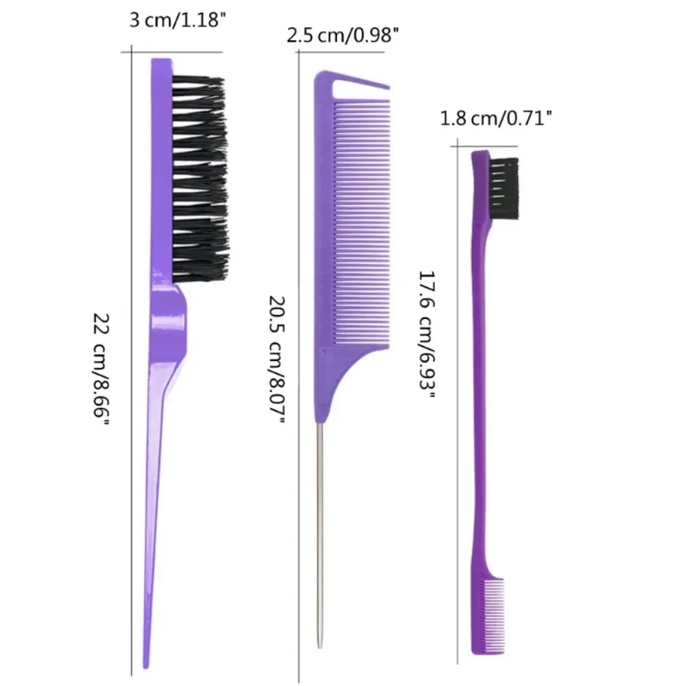 3Pcs Slick Back Hair Brush Set Bristle Hair Brush Teasing Comb for Women Black Hair