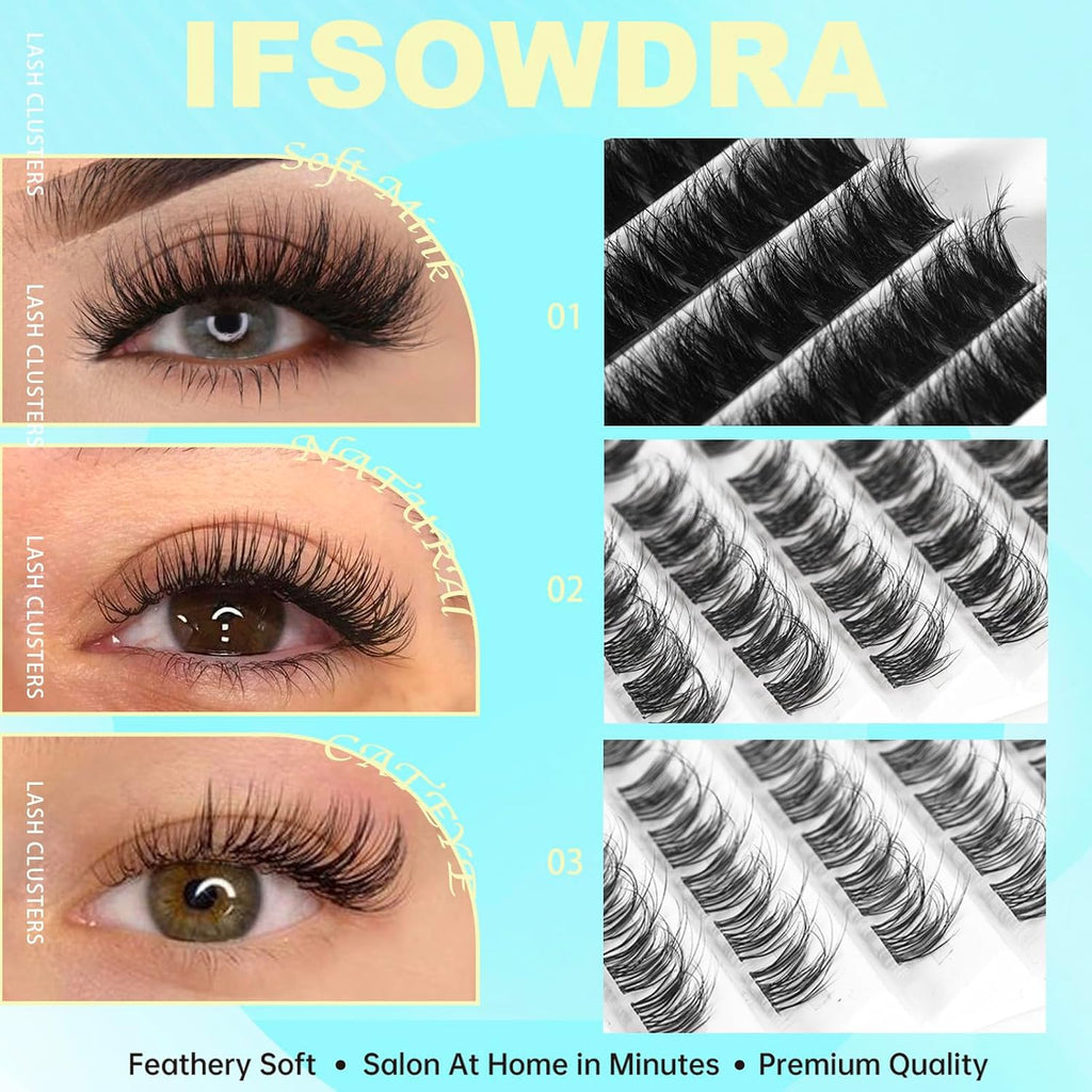 Natural Lash Clusters C Curl Mega Volume Cat Eye 8-16Mm Short Mink Lash Clusters DIY Eyelash Extensions Classic 120Pcs Individual Lashes Cluster Natural Look