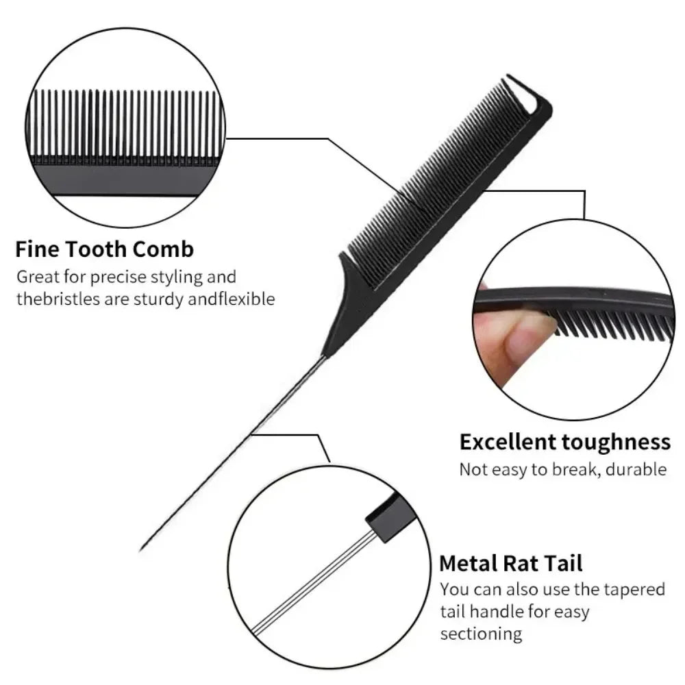3Pcs Slick Back Hair Brush Set Bristle Hair Brush Teasing Comb for Women Black Hair