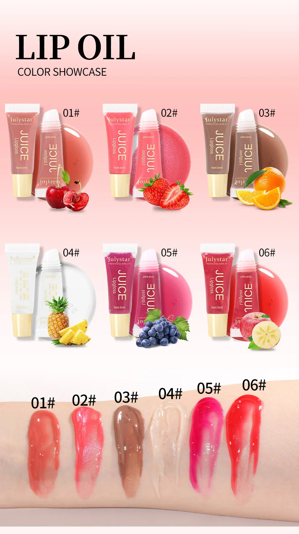 Fruit Flavor Glossy Lip Oil Natural Long Lasting Hydrating Plump Lip Gloss Moisturizing Shiny Watery Lip Tint