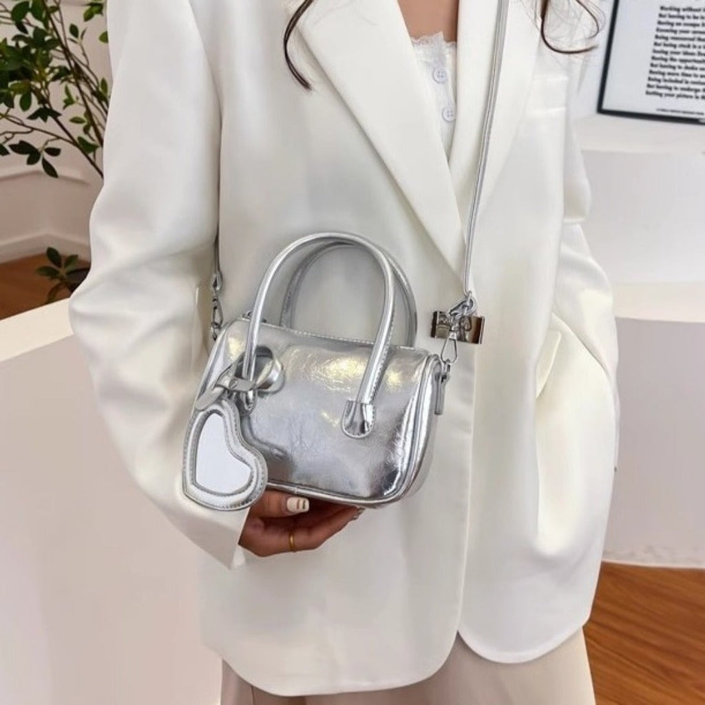 Mini Silver Tote Bag – Women's Crossbody Shoulder Purse