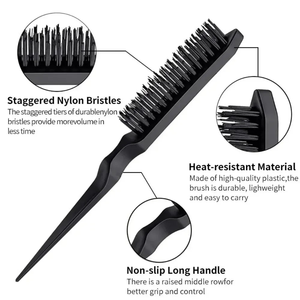 3Pcs Slick Back Hair Brush Set Bristle Hair Brush Teasing Comb for Women Black Hair