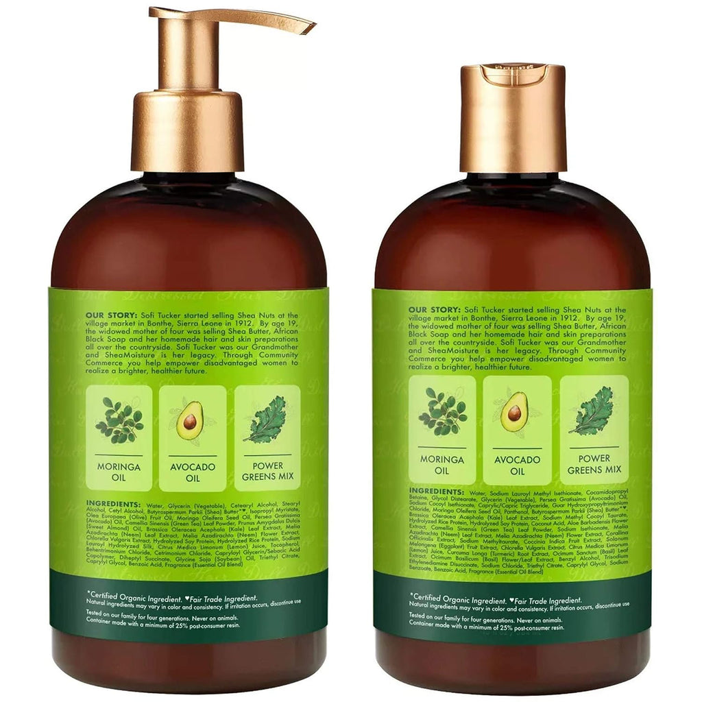 Sheamoisture Power Greens Curly Hair Shampoo and Conditioner Dry Hair Moringa Avocado to Moisturize, 13 Fl Oz (Pack of 2)