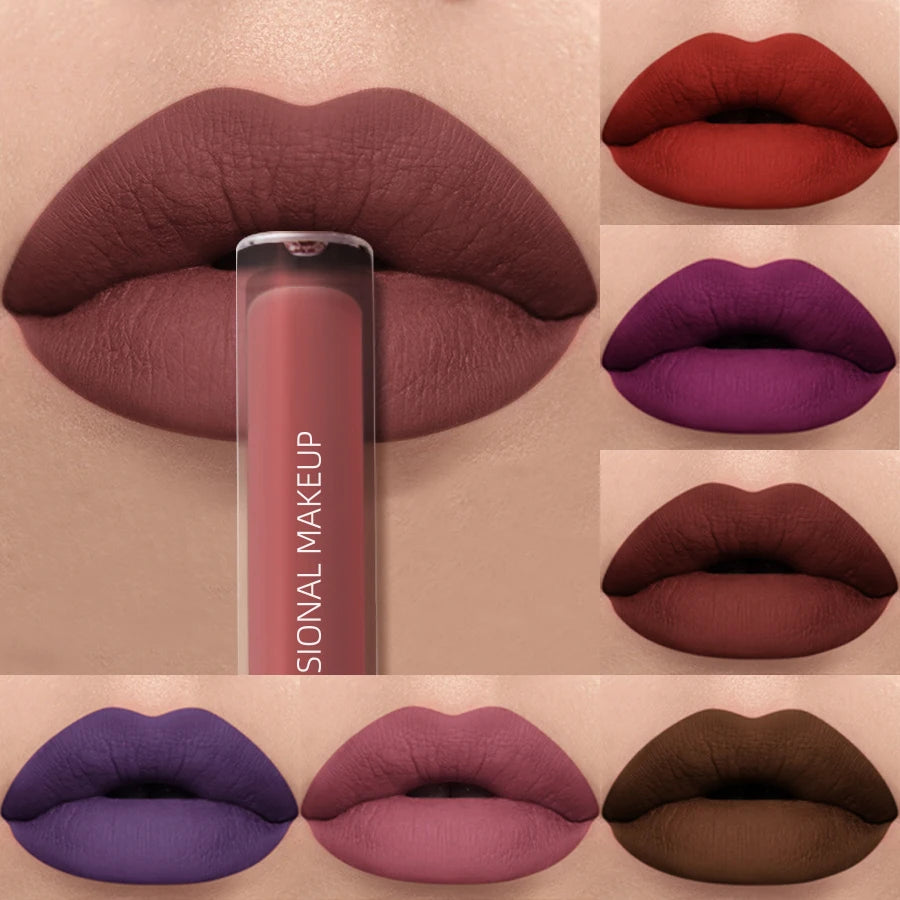 1PC Dark Brown Matte Velvet Lip Gloss Waterproof Liquid Lipstick Nude Brown Lips Korean Makeup for Lip Tint Lip Glaze Cosmetics