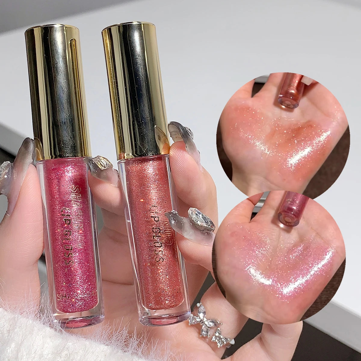 Moisturizing, Plump and Sparkling Lip Gloss, Water-Glossy Mirror Lip Glaze, Moisturizing and Moisturizing Lip Oil for Pouty Lips