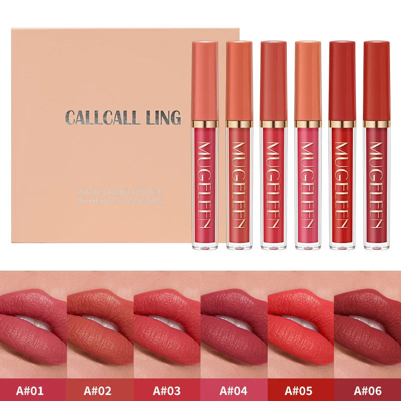 CALLCALL LING Transfer-Proof Velvet Matte Liquid Lipstick Set - 6-Piece Set , Long-Lasting Non-Smudge