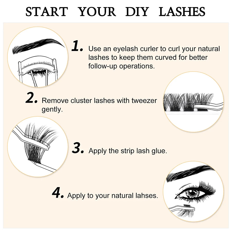 144Pcs DIY Cluster Lashes Segmented False Bundles Eyelashes DIY Individual Clusters Lash Extensions 12Lines C/D Lashes