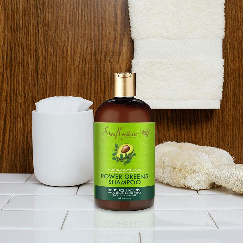 Sheamoisture Power Greens Curly Hair Shampoo and Conditioner Dry Hair Moringa Avocado to Moisturize, 13 Fl Oz (Pack of 2)