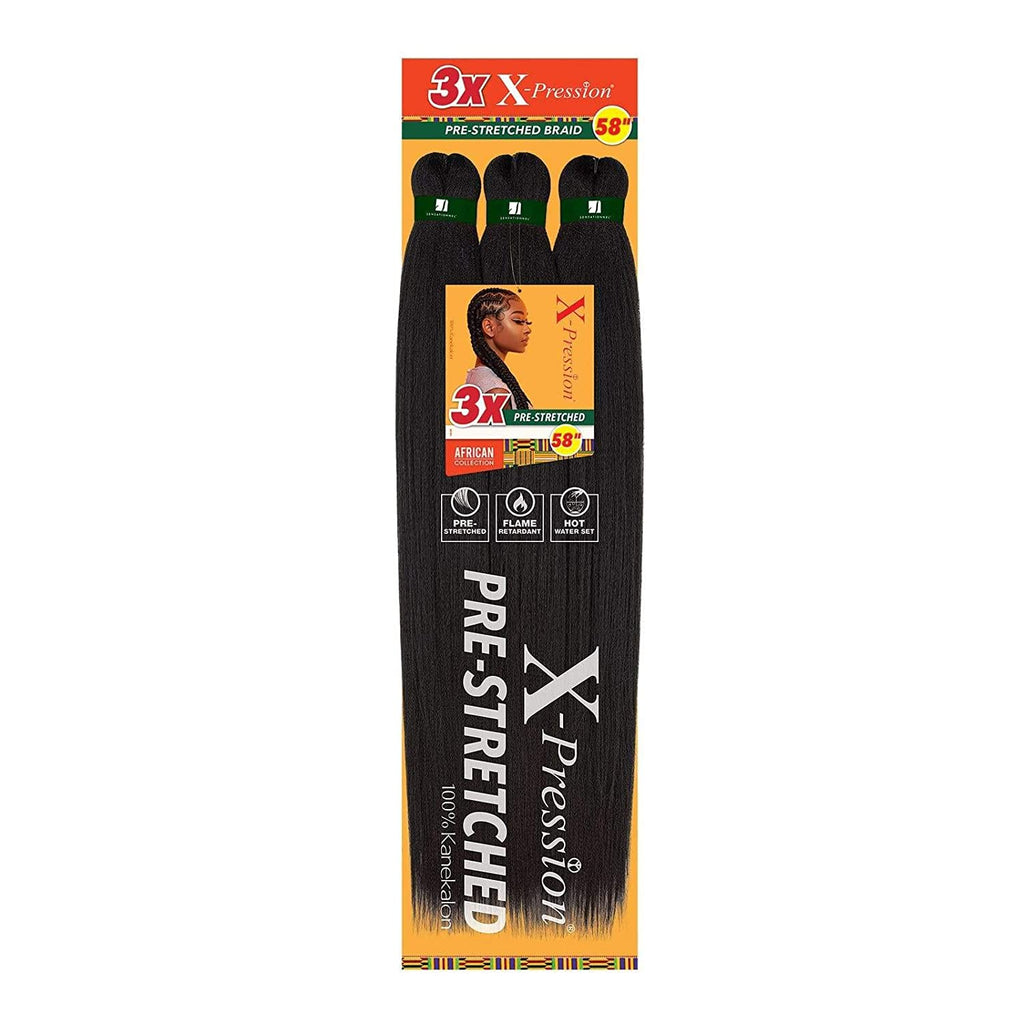 Sensationnel X-Pression 3X Pre-Stretched Braid 58" – Jet Black
