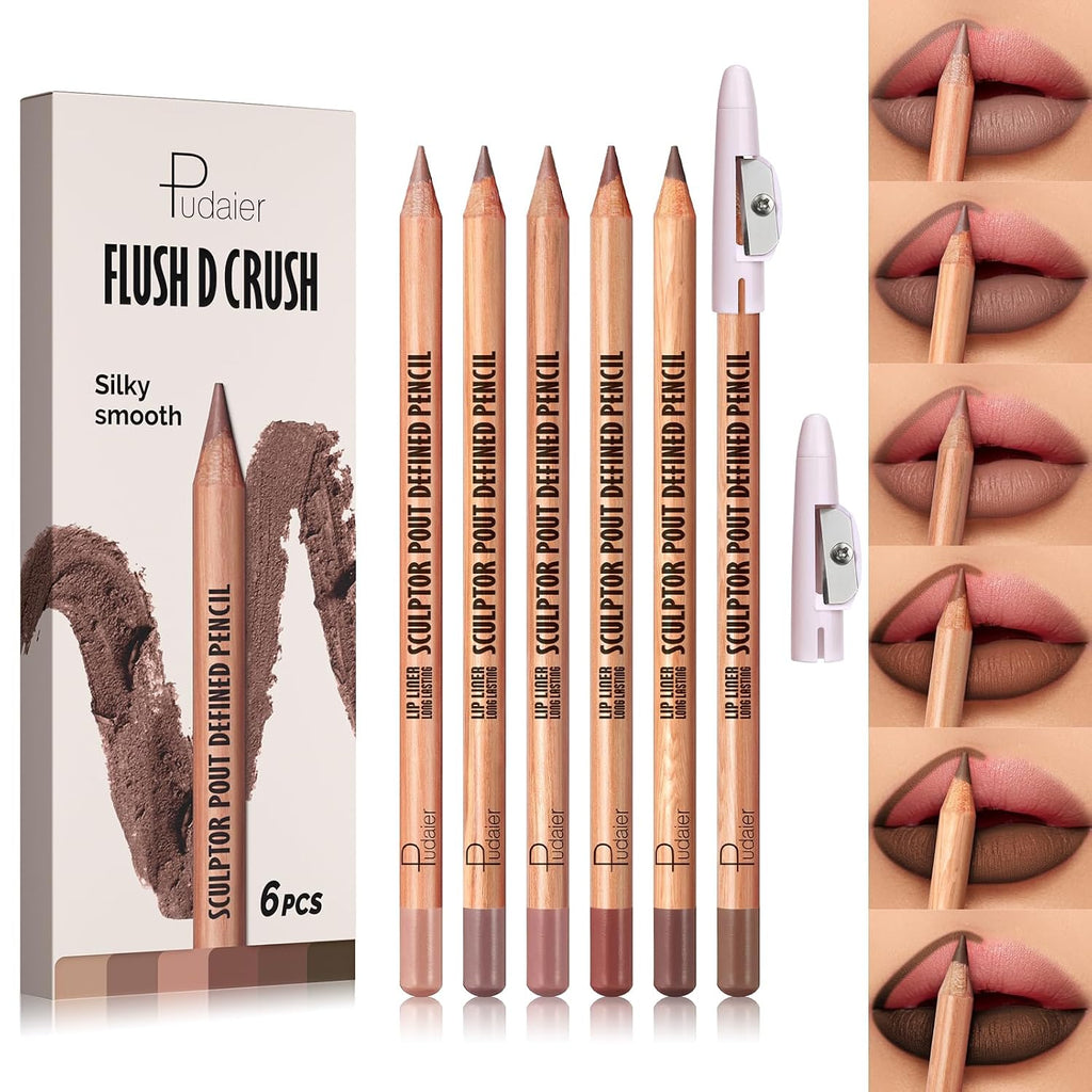 6 Colors Lip Liner Pencil, Nude-Brown Nude Lipliner for Defined Lips