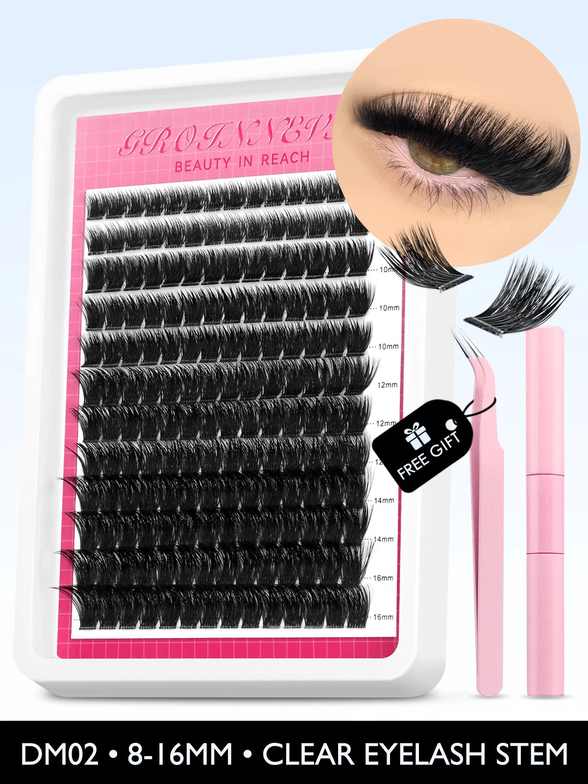 Lash Clusters Kit Fluffy Individual Lashes C Curl Cluster Eyelash Extensions 10-18Mm DIY Lash Extension Kit Lash Bond and Seal
