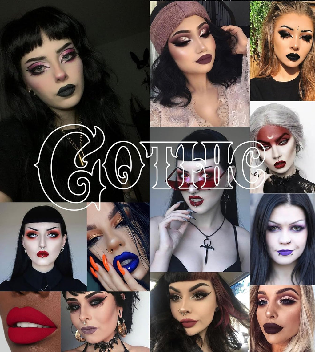 2Pcs Matte Lip Liner & Lip Gloss Kit White Green Black Purple Vampire Lipstick Non-Stick Cup Non-Fading Liquid Lipstick Long-Lasting for Halloween Cosplay (#4 Gray)