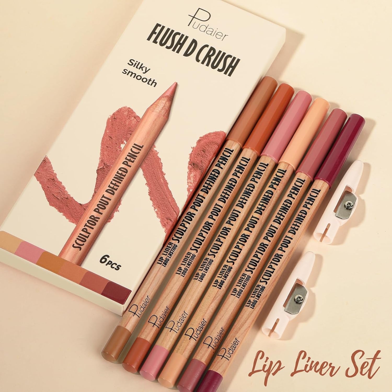 6 Colors Lip Liner Pencil, Nude-Brown Nude Lipliner for Defined Lips