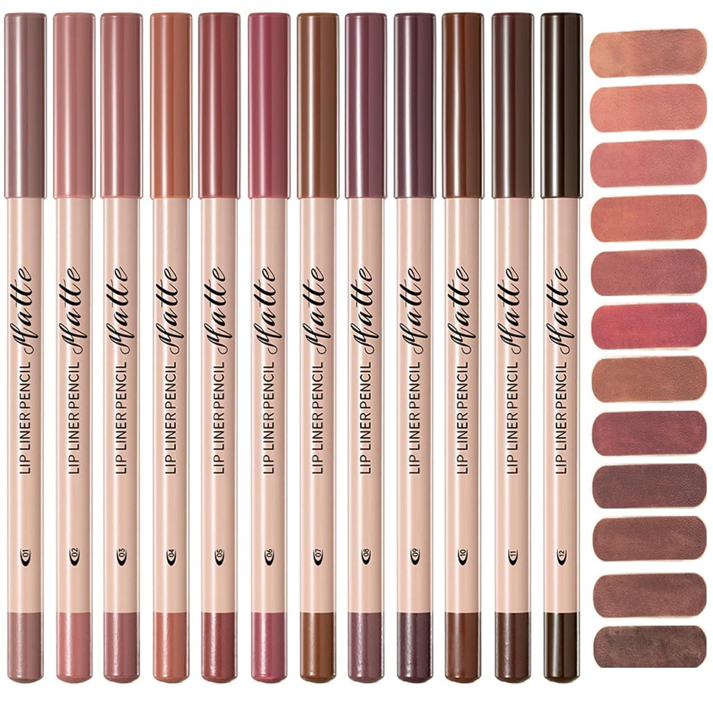 Matte Lip Liner Set,12 Colors Long Lasting Waterproof Nude Lip Liner Pencil Set,Smooth and High Pigmented Natural Lip Makeup Pencil,Matte Makeup Lipliners