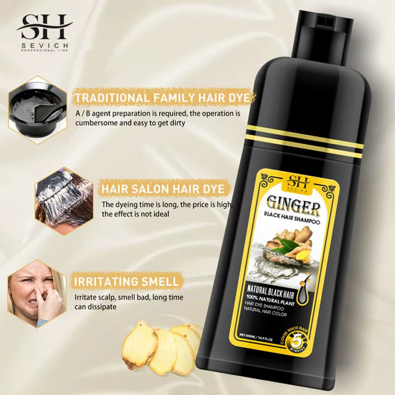 500Ml Herbal Hair Dye Black Hair Shampoo Black Hair Color Shampoo Black Hair Dye Covering White Hair Shampoo Ginger Shampoo