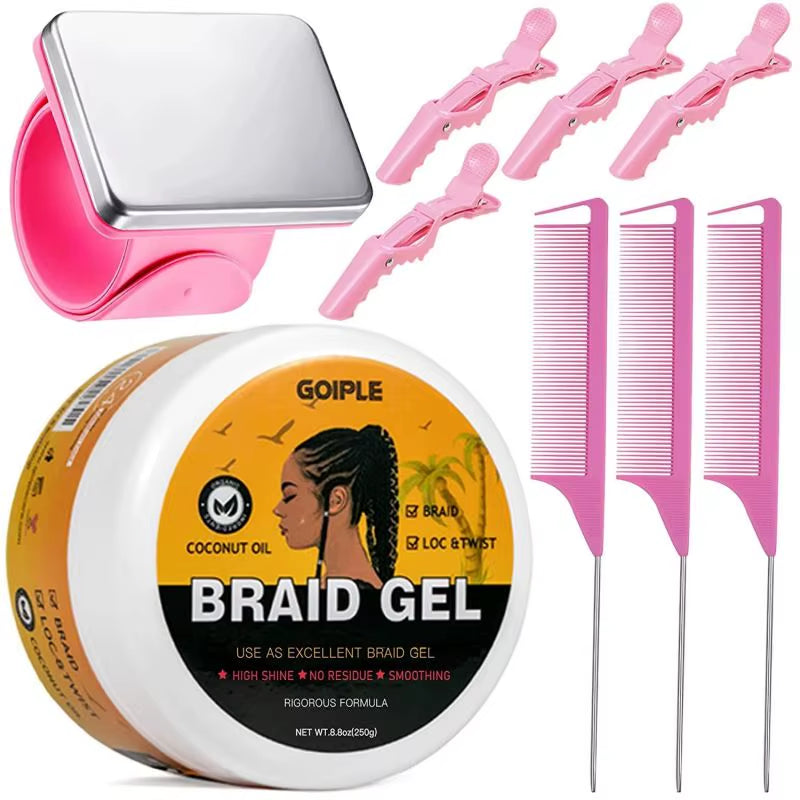 GOIPLE 16Oz Strong Hold Lock and Twist Tames Frizz & Edge Braiding Gel for African Hair High Shine Braids Weaving Styling Pomade