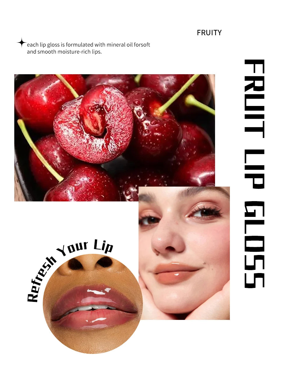 Fruit Flavor Glossy Lip Oil Natural Long Lasting Hydrating Plump Lip Gloss Moisturizing Shiny Watery Lip Tint