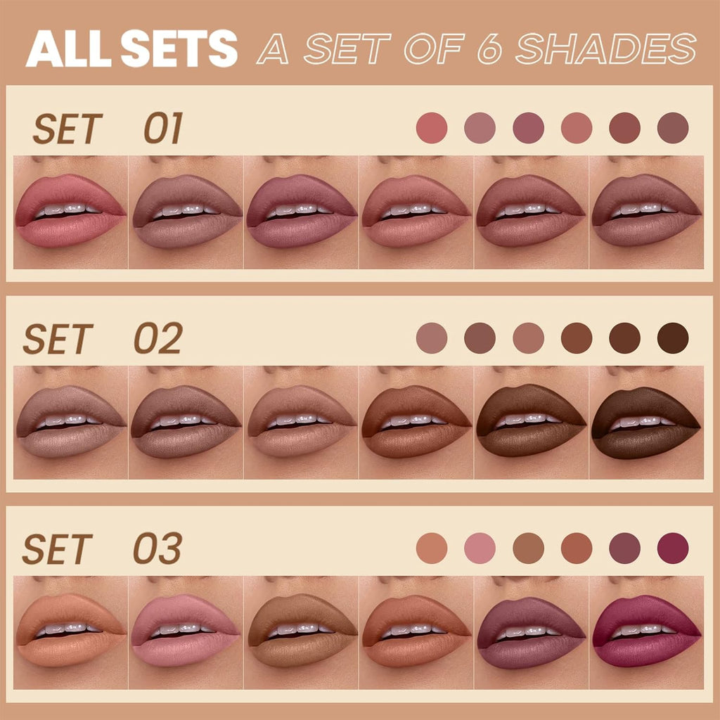 6 Colors Lip Liner Pencil, Nude-Brown Nude Lipliner for Defined Lips