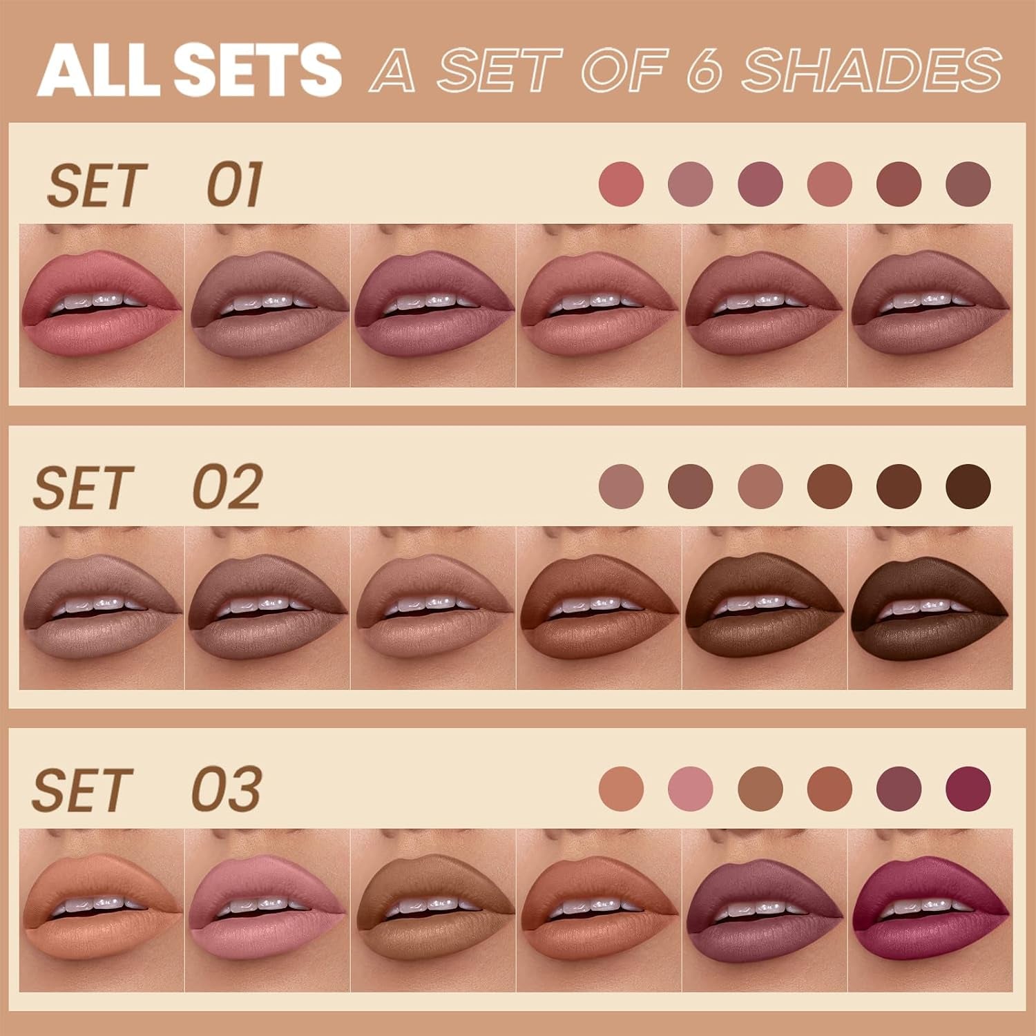 6 Colors Lip Liner Pencil, Nude-Brown Nude Lipliner for Defined Lips