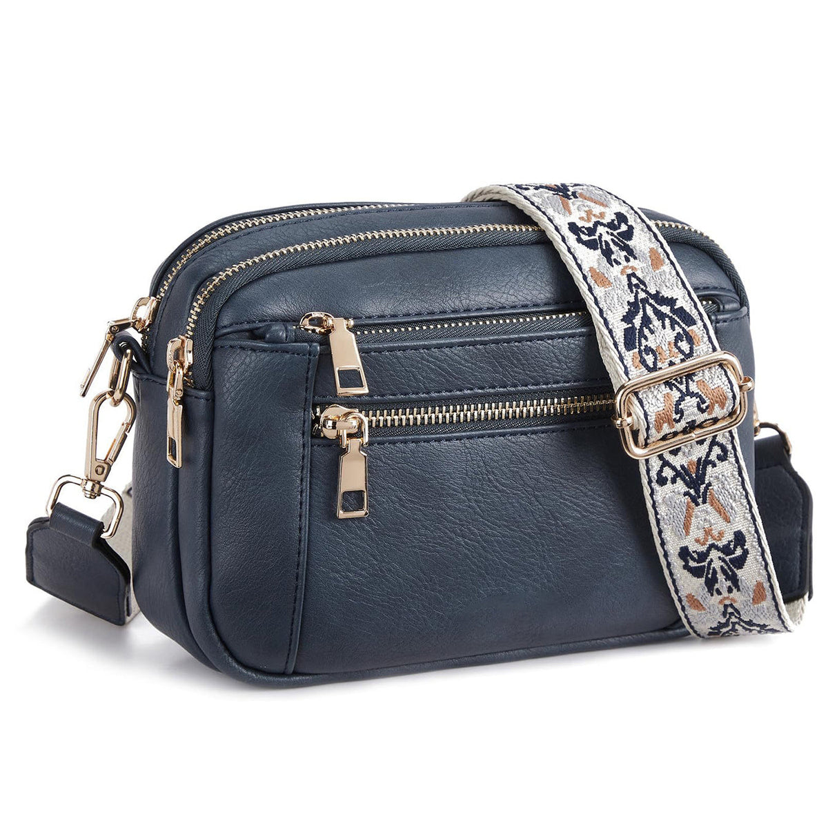 Triple Zip Crossbody Bag – Color Block PU Shoulder Bag for Women