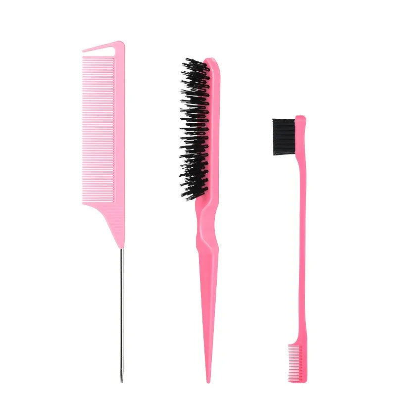 3Pcs Slick Back Hair Brush Set Bristle Hair Brush Teasing Comb for Women Black Hair
