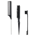 3Pcs Slick Back Hair Brush Set Bristle Hair Brush Teasing Comb for Women Black Hair
