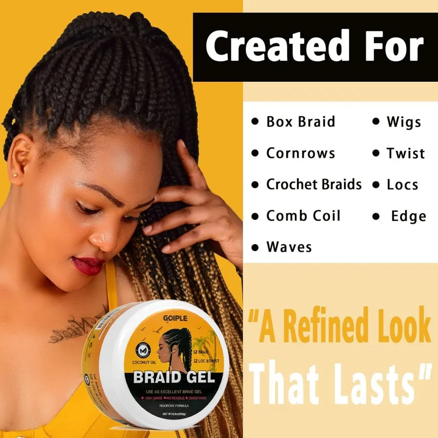 GOIPLE 16Oz Strong Hold Lock and Twist Tames Frizz & Edge Braiding Gel for African Hair High Shine Braids Weaving Styling Pomade