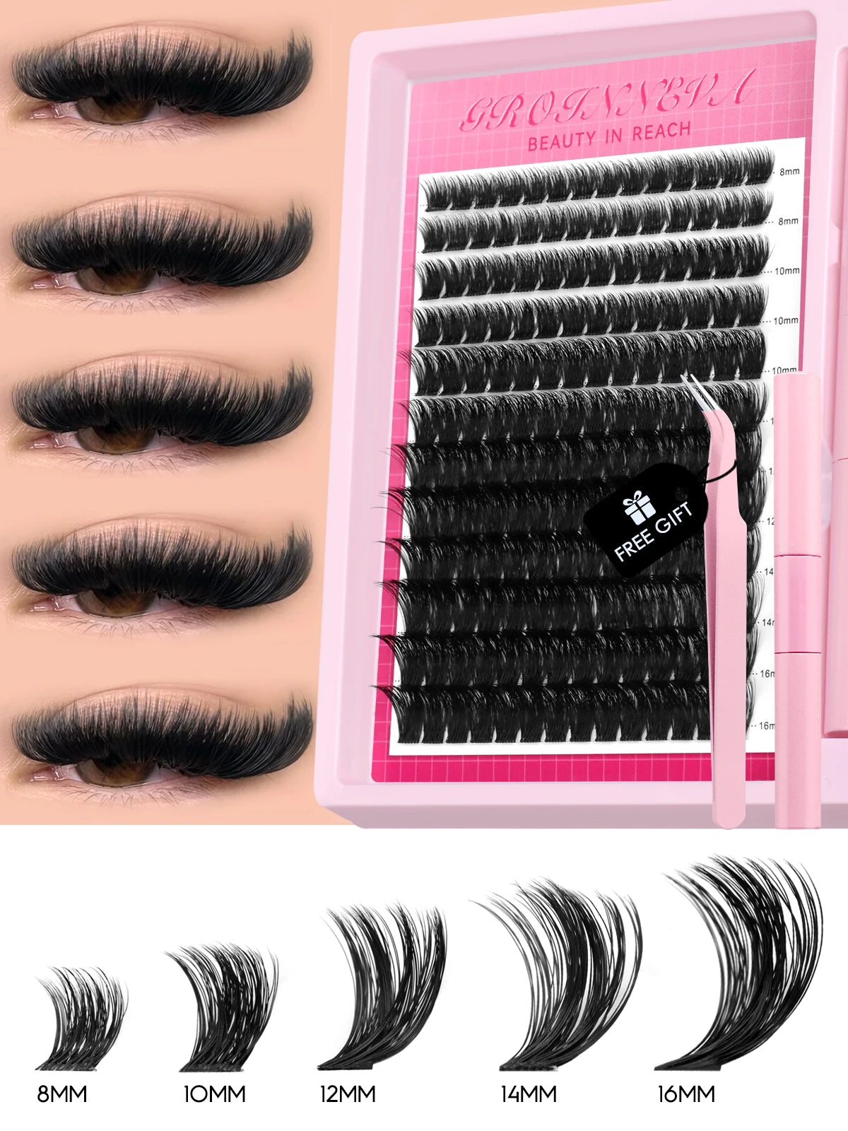 Lash Clusters Kit Fluffy Individual Lashes C Curl Cluster Eyelash Extensions 10-18Mm DIY Lash Extension Kit Lash Bond and Seal