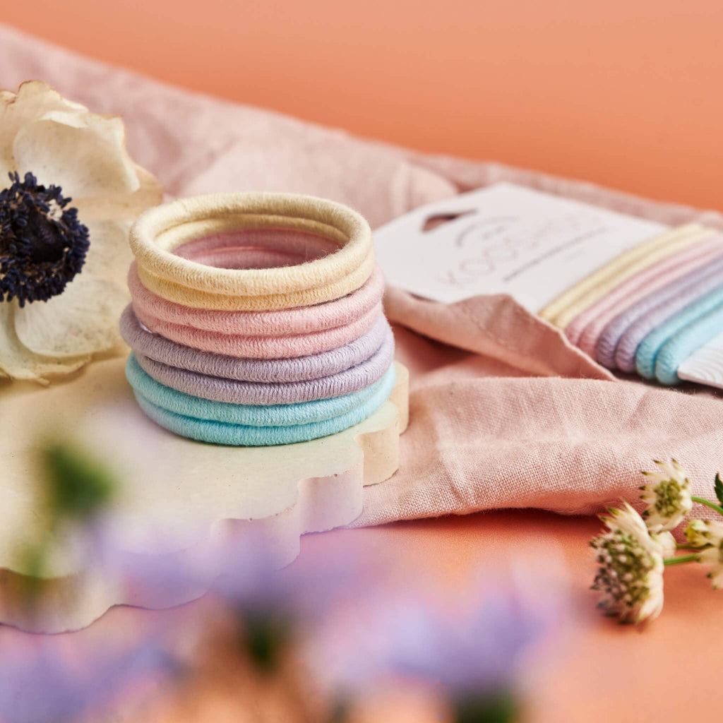 Plastic-free Round Hair Ties – Pastel Blooms 8-pack