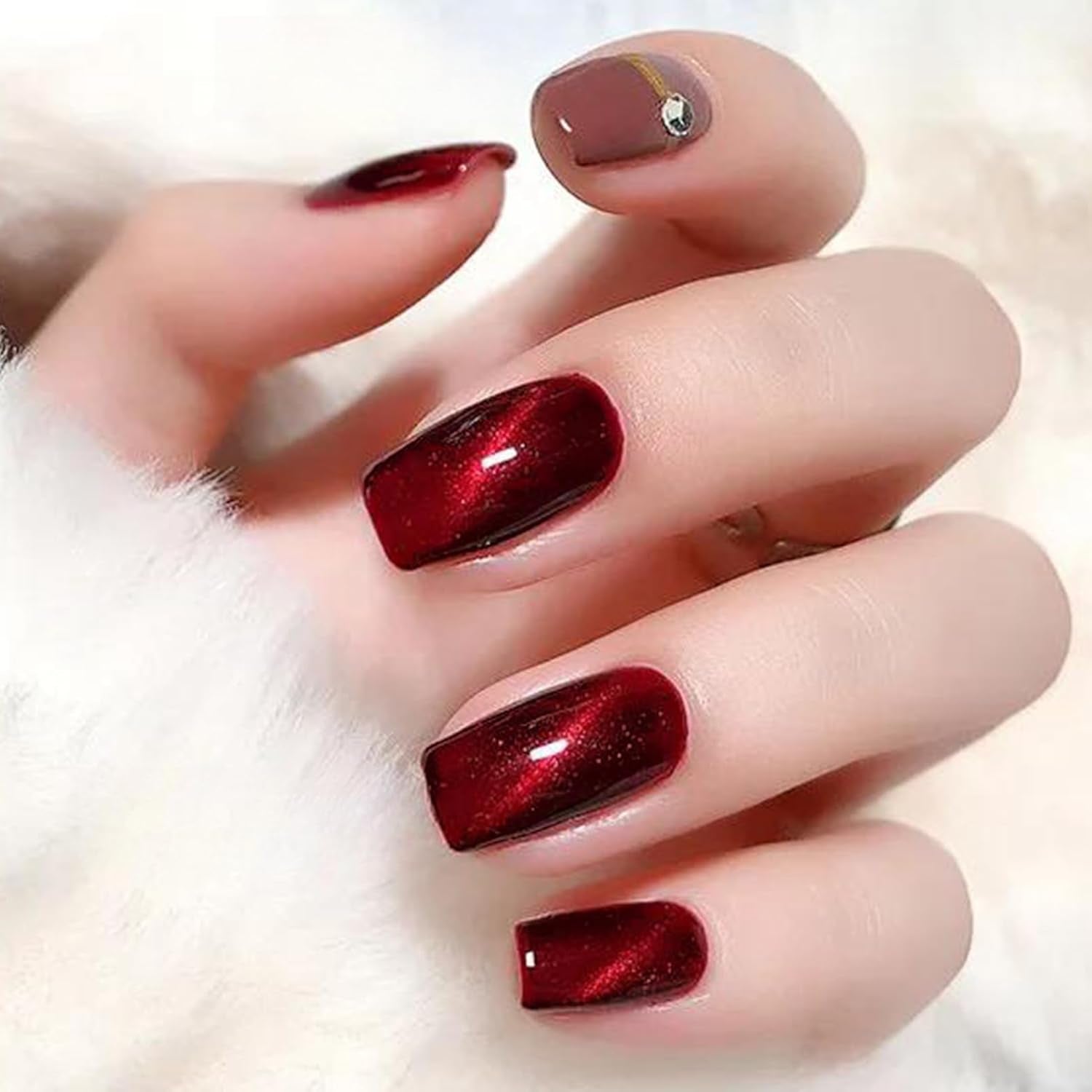 Red Cat Eye Gel Polish, 12D Cats Eye Effect, Wine Glitter Nail Polish, Magnetic Nail Polish Gel for Women