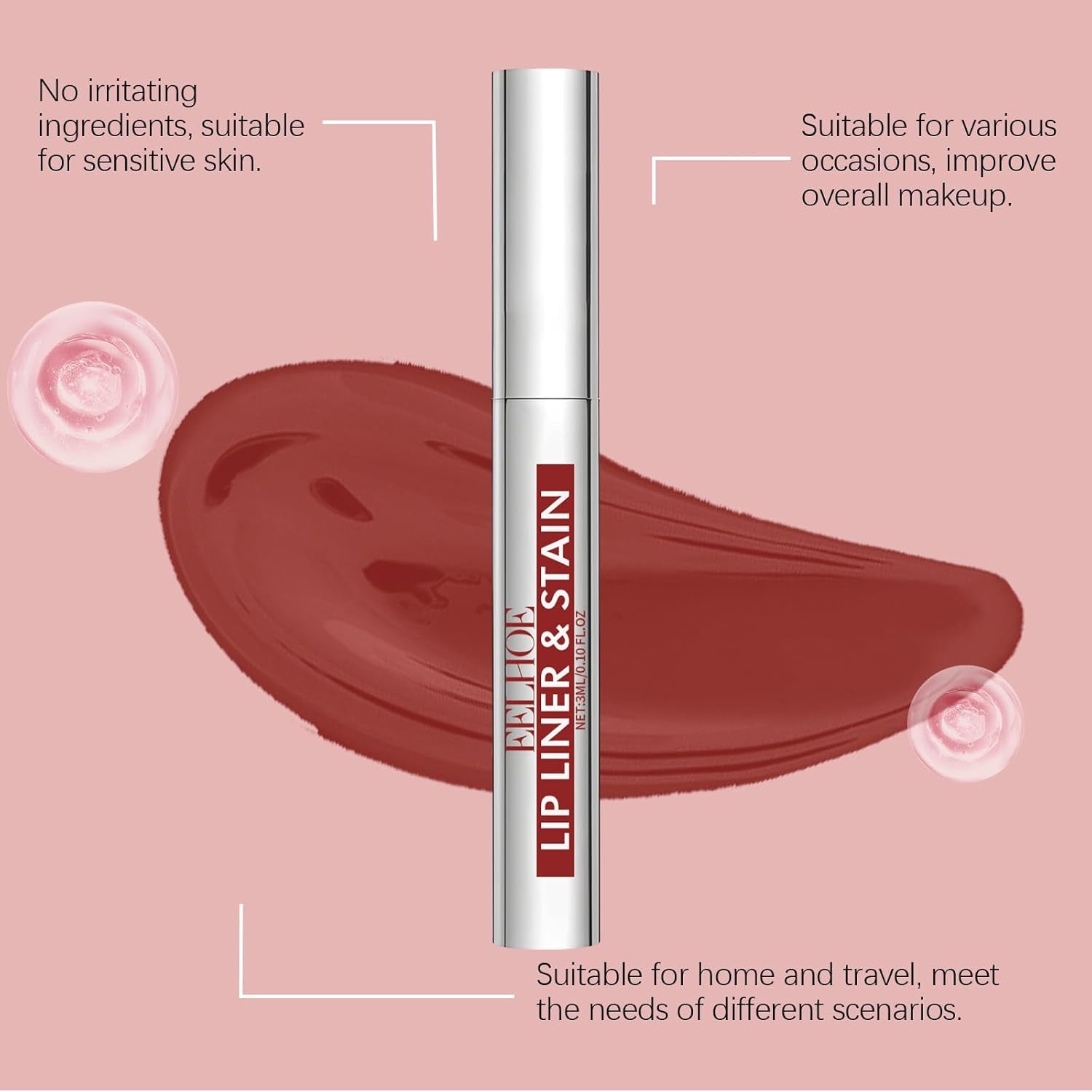 Peel off Lip Stain Tattoo Set, 3 Colors Peel off Lip Liner, Removable Lip Liner Set, Matte Finish Waterproof Lip Liner Pencil, Transfer-Proof Peel off Lip (3Colors/Set, B)