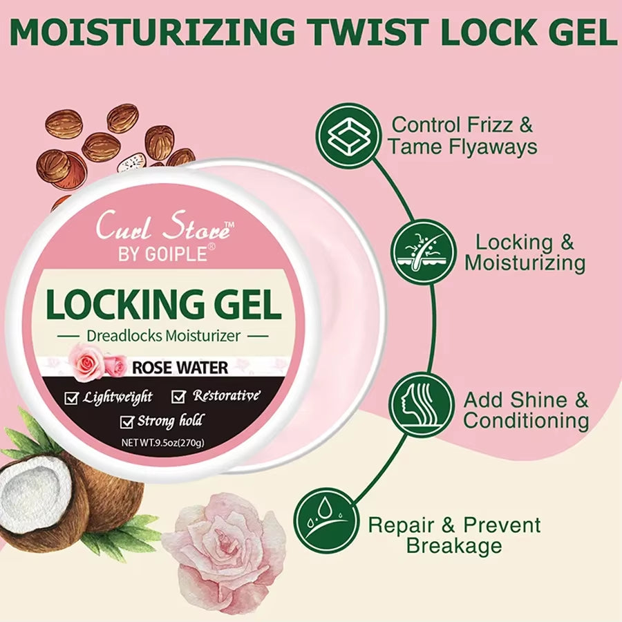 9.5Oz Rose Water Locking Gel Strong Hold Dreadlocks Moisturizer anti Frizz Hair Gel Locks and Twist Braid Conditioner