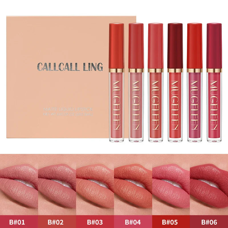 CALLCALL LING Transfer-Proof Velvet Matte Liquid Lipstick Set - 6-Piece Set , Long-Lasting Non-Smudge