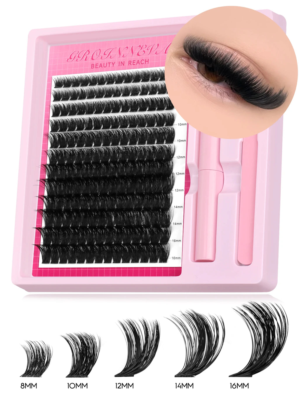 Lash Clusters Kit Fluffy Individual Lashes C Curl Cluster Eyelash Extensions 10-18Mm DIY Lash Extension Kit Lash Bond and Seal