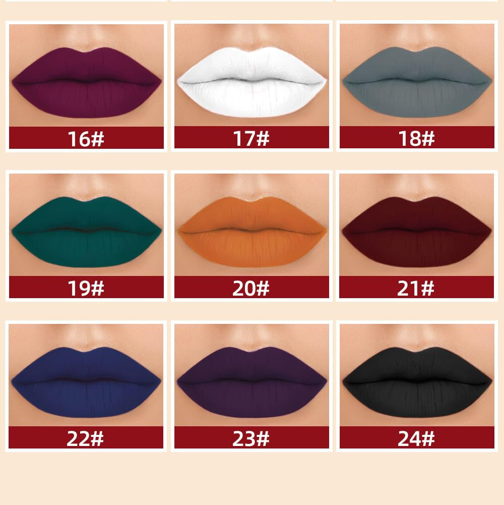 2Pcs Matte Lip Liner & Lip Gloss Kit White Green Black Purple Vampire Lipstick Non-Stick Cup Non-Fading Liquid Lipstick Long-Lasting for Halloween Cosplay (#4 Gray)