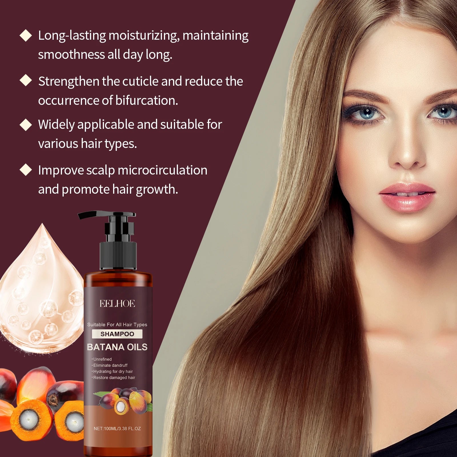 Batana Hair Shampoo Prevent Dryness Smoothing Reduce Spilt Ends Oil Control Nourishing Repair Cracked Hair Shampoo