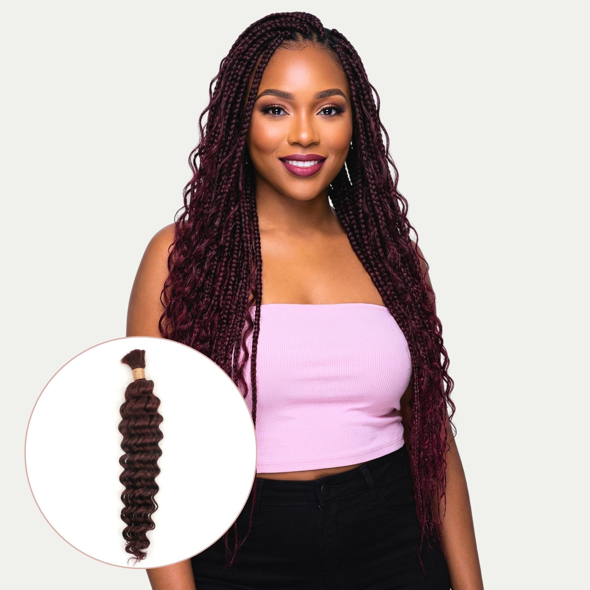 Burgundy Deep Wave Bulk Human Braiding Hair