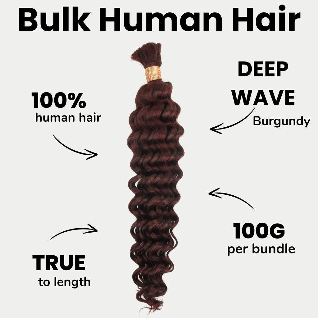 Burgundy Deep Wave Bulk Human Braiding Hair