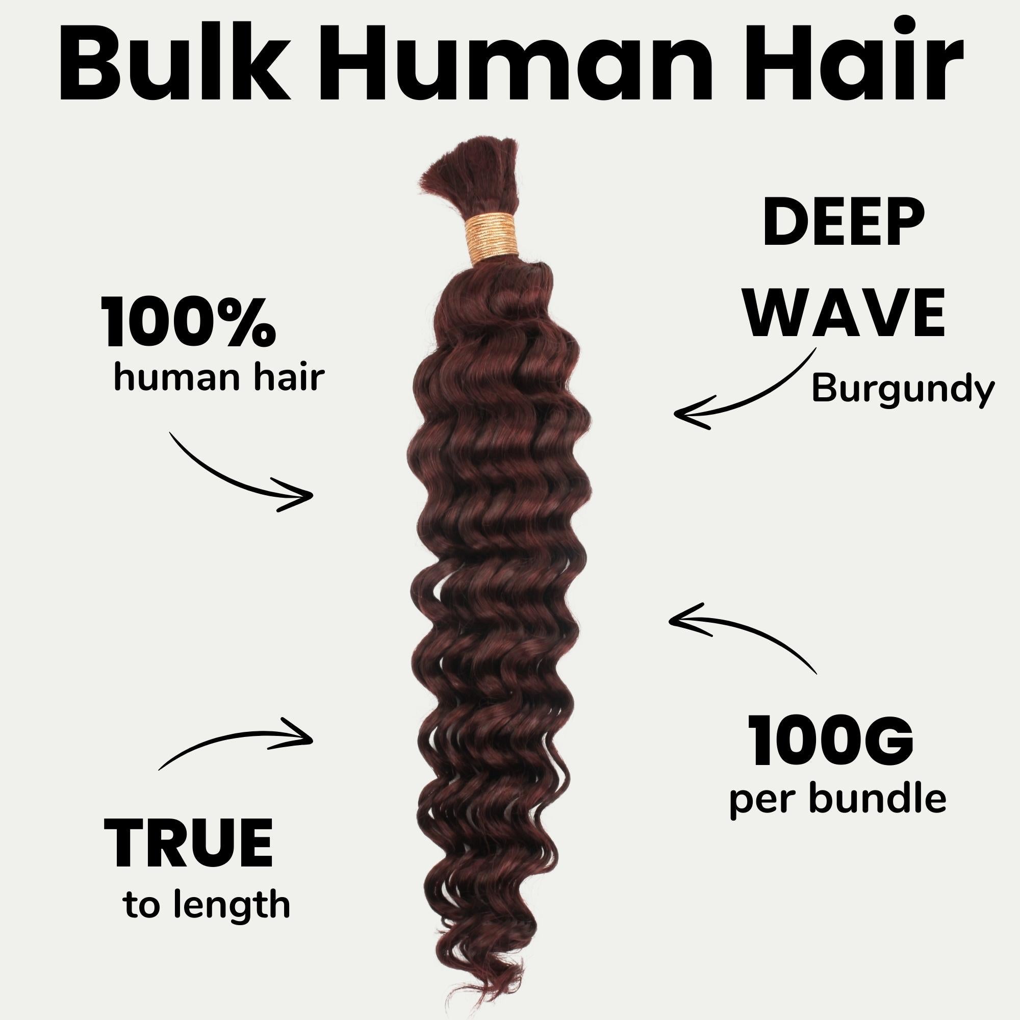Burgundy Deep Wave Bulk Human Braiding Hair