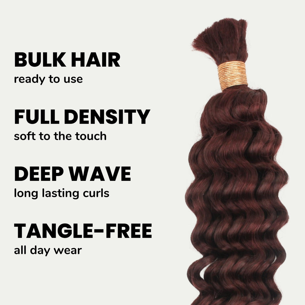 Burgundy Deep Wave Bulk Human Braiding Hair