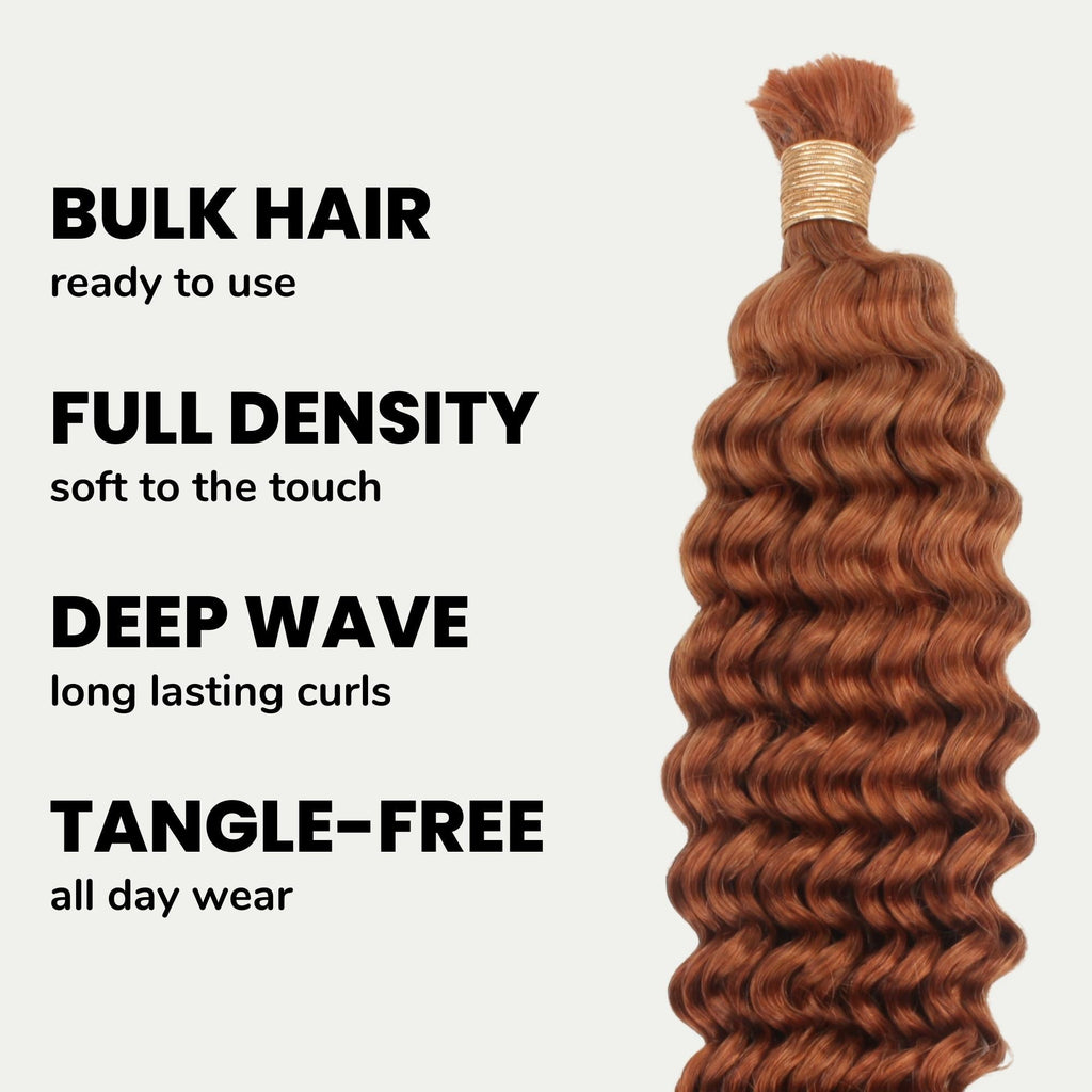 Copper Deep Wave Bulk 100% Human Braiding Hair