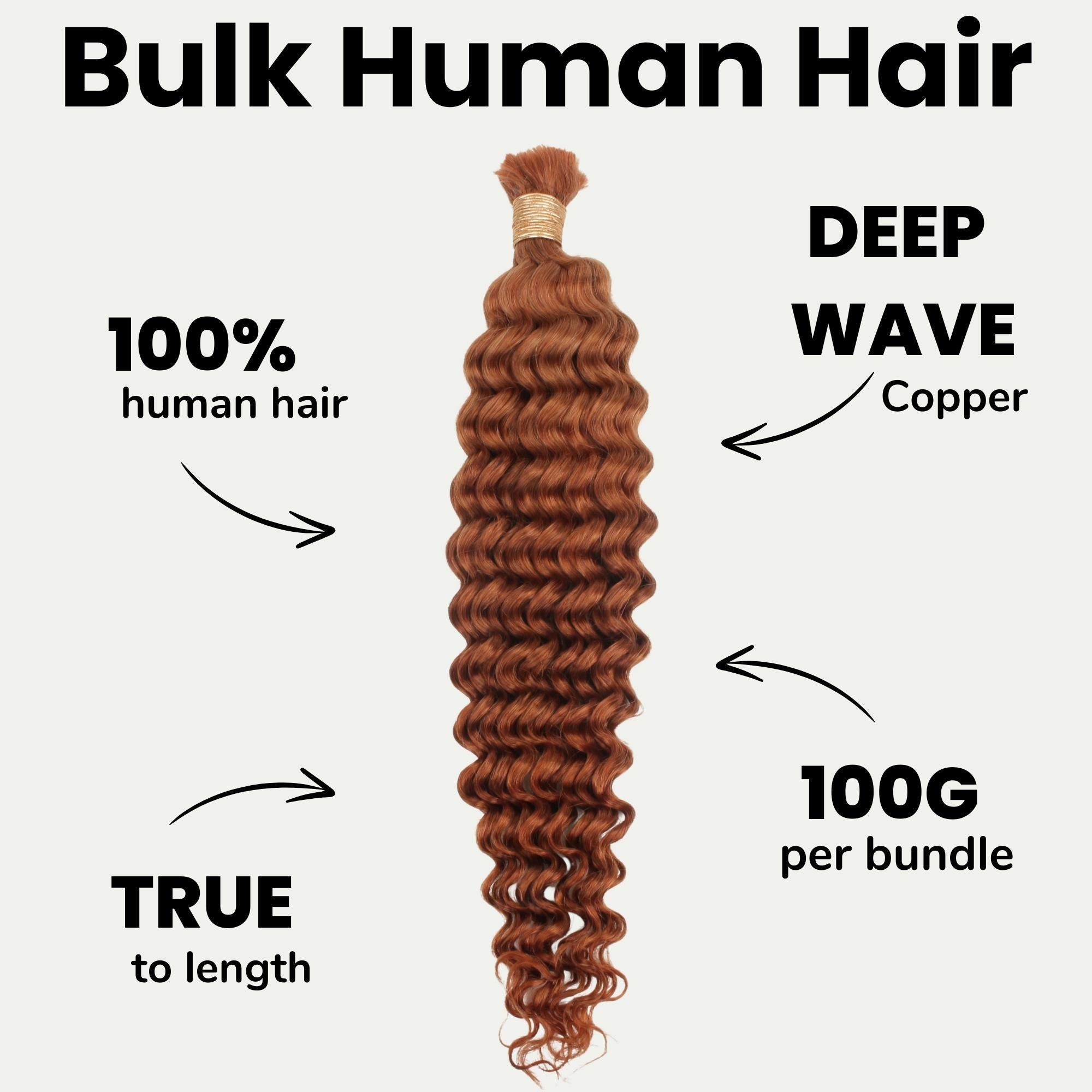 Copper Deep Wave Bulk 100% Human Braiding Hair
