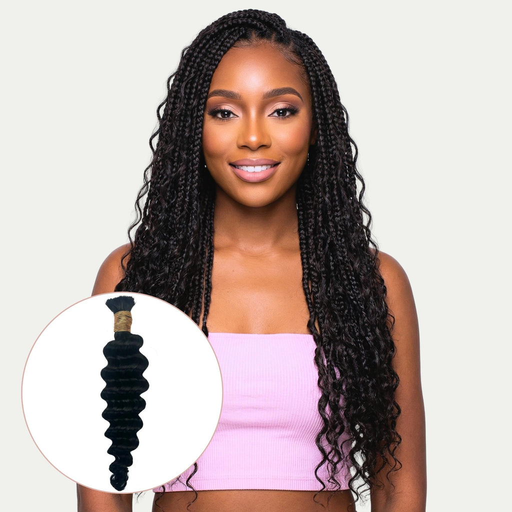 Jet Black Deep Wave Bulk Human Braiding Hair