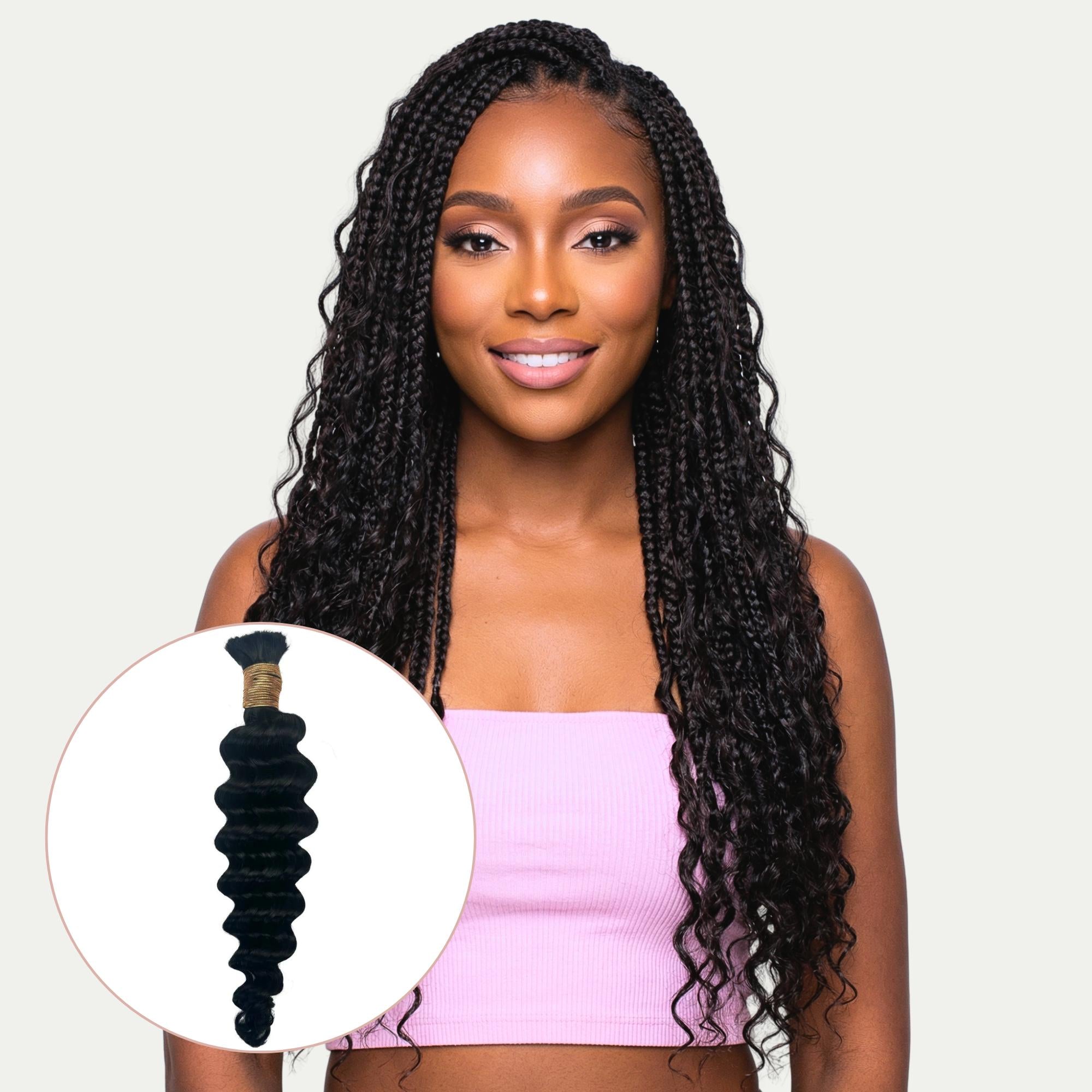 Jet Black Deep Wave Bulk Human Braiding Hair