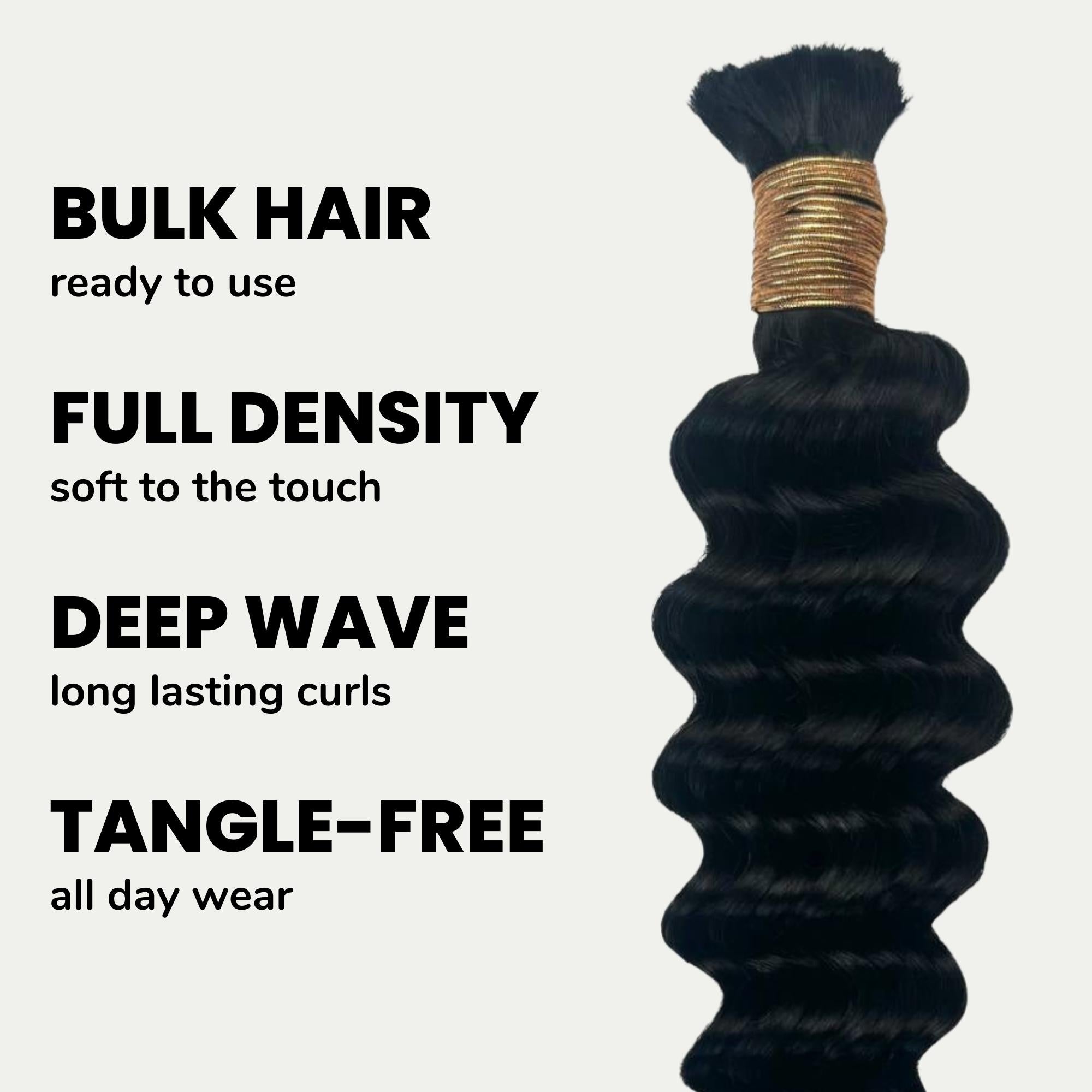 Jet Black Deep Wave Bulk Human Braiding Hair