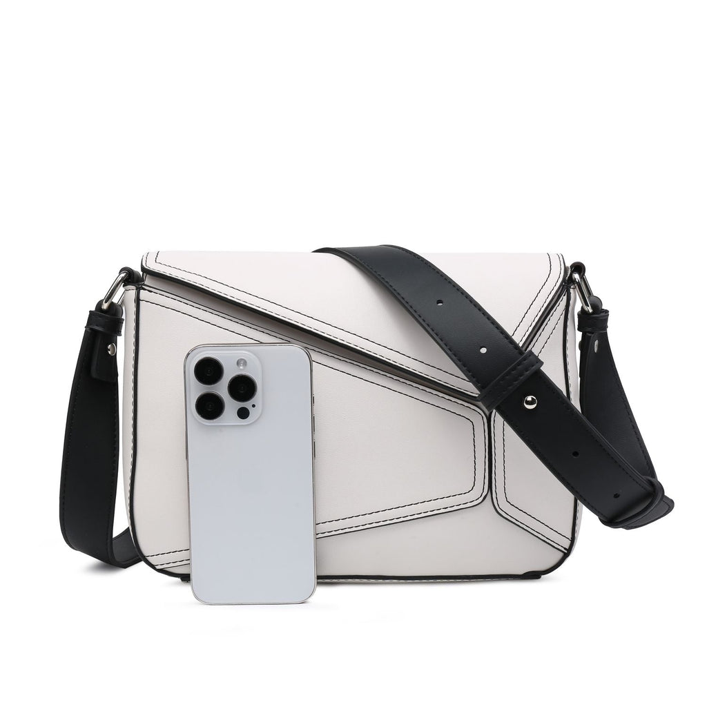 Small Square Patchwork Crossbody Bag – Geometric Flapover Purse for Women