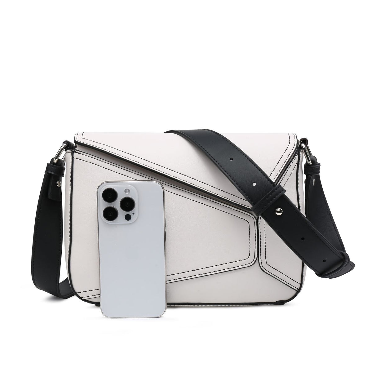 Small Square Patchwork Crossbody Bag – Geometric Flapover Purse for Women